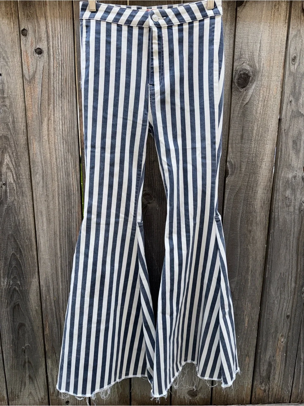We The Free Navy and White Vertical Stripe Flare Jeans